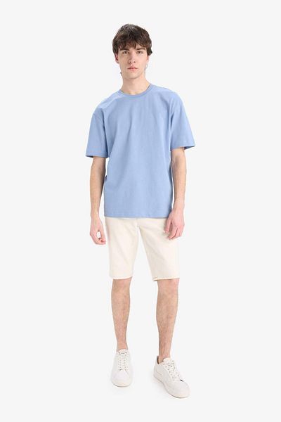DeFacto 100% Cotton Oversize Wide Fit Crew Neck Basic Plain Short Sleeve T-Shirt E6885Axns