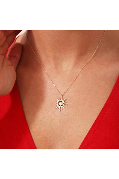 FasekGold Altın Kolye - Güneş Altın Kolye-Enerji Kolyesi 14 Ayar Altın -Hediy...