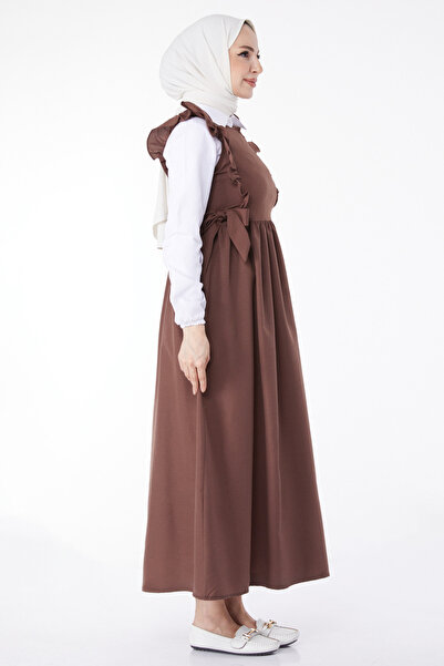 TOFİSA Plain Crew Neck Women's Brown Gilet - 13282