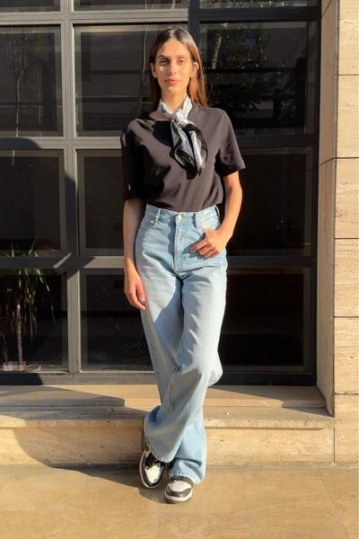 NİLİST Wide leg Bol Paça Kadın Açık Mavi Denim Jean Kot Pantolon