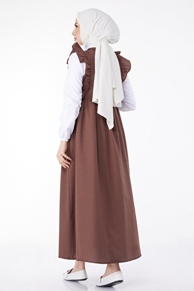 TOFİSA Plain Crew Neck Women's Brown Gilet - 13282