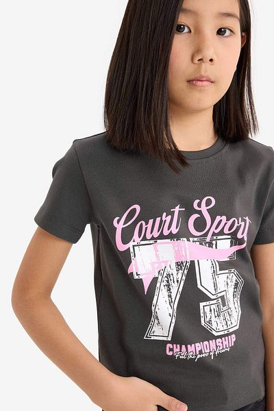 DeFacto Girl's Slim Fit Slim Fit Crew Neck Printed Ribbed Short Sleeve T-Shirt E0366A825Sm
