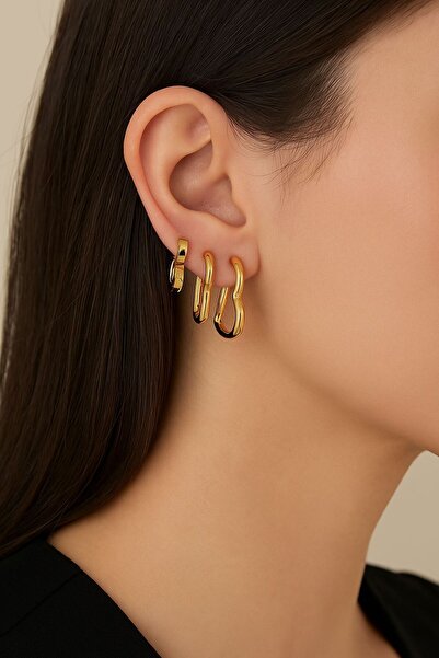 AXXION %100 Çelik Üretimli Çelik Paslanmaz Kararmaz Suya Dayanıklı Altılı Küpe Gold