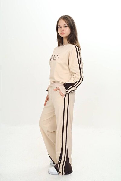 Asortix Girl's 100% Cotton 2 Thread Garnished Striped Horse & Top Tracksuit Set – Double Color Bottom Top Set-297