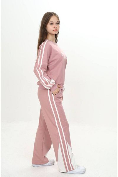 Asortix Girl's 100% Cotton 2 Thread Garnished Striped Horse & Top Tracksuit Set – Double Color Bottom Top Set-297