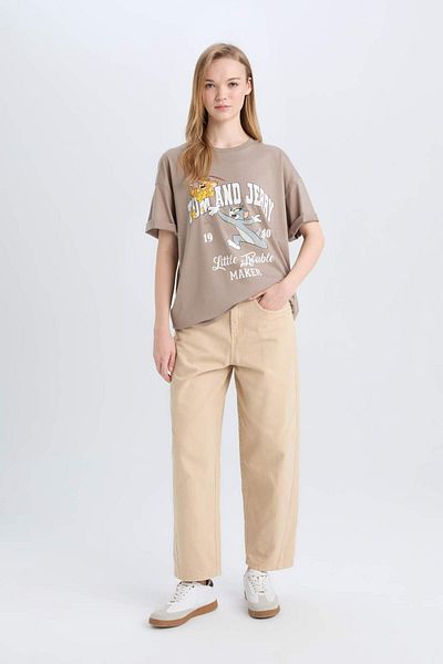 DeFacto Cool Tom & Jerry Oversize με φαρδύ λαιμόκοψη κοντομάνικο μπλουζάκι D9113AX25SM