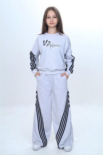 Asortix Girl's 100% Cotton Striped Oversize 2 Thread Bottom & Top Tracksuit Set-305
