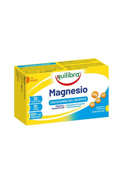 Equilibra Mgneziu din 3 Tipuri de Saruri Organice, cu Vitamine din Grupul B, 30 Comprimate, Equilibra