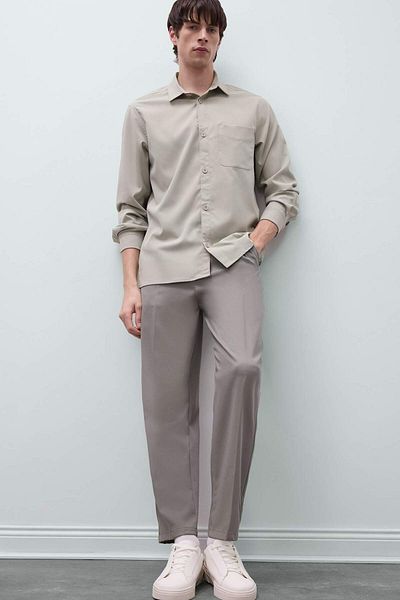 DeFacto Regular Fit Polo Collar Basic Plain Seersucker Long Sleeve Shirt D8713Ax25Sp