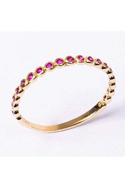 FasekGold Yarım Tur Altın Yüzük - 14 Ayar Altın 0.30 Karat Ruby Taşlı Yarım T...