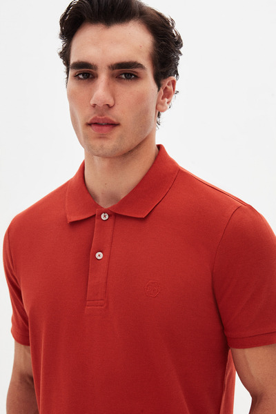 D'S Damat Ds Groom Regular Fit Cinnamon 100% Cotton Long Lasting No Curl Polo Neck Embroidered T-Shirt