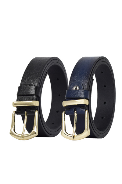 GoDeri 100% натуральна шкіра, золота пряжка, металевий місток, набір з 2-х ременів, чорний, темно-синій жіночий ремінь, 3 см = 2likd-42-gtk