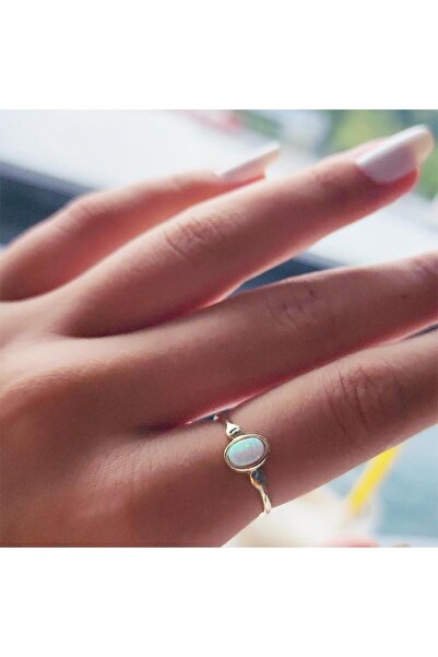 FasekGold Opal Altın Yüzük - 14 Ayar Altın 0.90 Karat Opal Taşlı Tektaş Evlil...