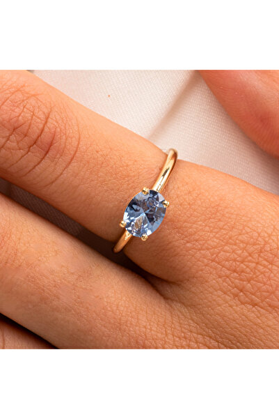 FasekGold Tektaş Altın Yüzük - 14 Ayar Altın London Blue Topaz Taşlı Tek Taş ...