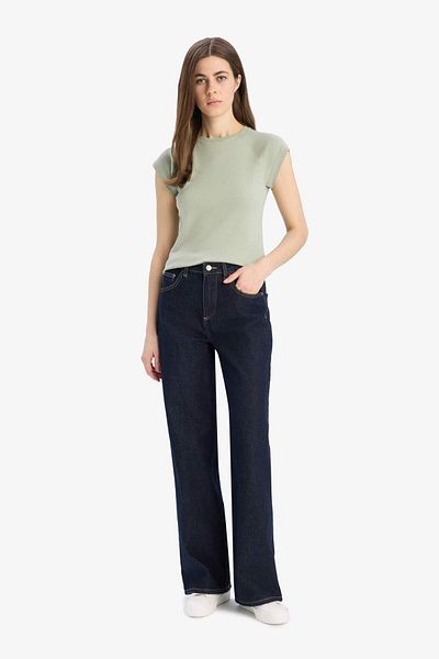 DeFacto Slim Fit Tight Fit Crew Neck Basic Plain Rib Short Sleeve T-Shirt C7334Ax25Sp