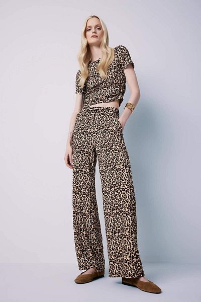 DeFacto Gerade geschnittene Wickelhose mit Leopardenmuster und Taschen E2837AX25SP