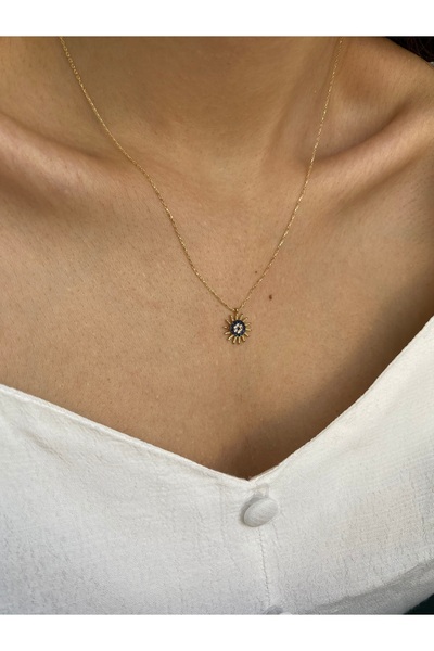 Amoure Gold 14 Ayar Altın Nazar Boncuklu Güneş Kolye