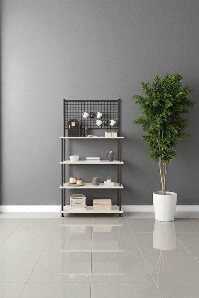 Mobitopya Çevir Kur Beyaz 4 Raflı Kahve Köşesi Dolabı | Mutfak Düzenleyici, Stand, 71x167x35 Cm
