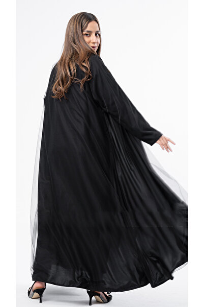 outline Black tulle chiffon abaya with a charming design