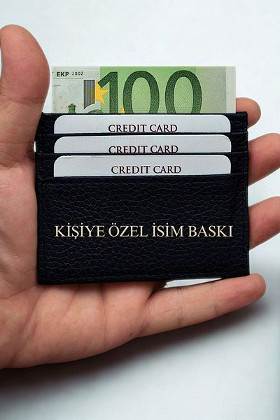 VANİLLA COLLECTİON Wallet & Card Holder Name Printed Unisex Model Mini and Thin Leather Lacing Floter Black Portfolio