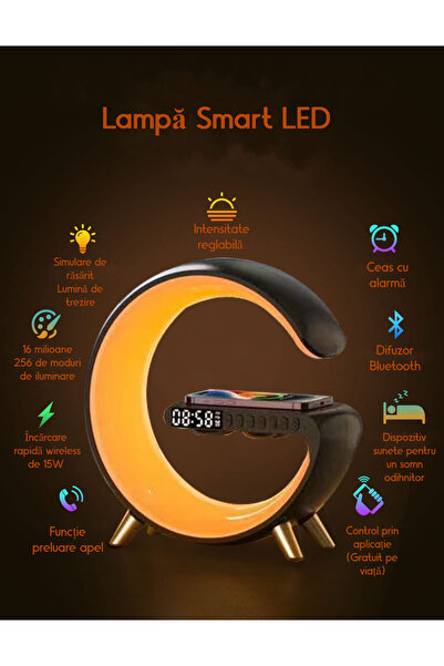 VENTLEX Smart LED RGB Wireless Lamp 15W Ambient Lights, Digital Clock Display, via app, Black