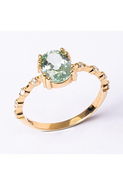FasekGold Evlilik Teklifi Altın Yüzük - 14 Ayar Altın Oval 0.95 Karat Su Yeşi...
