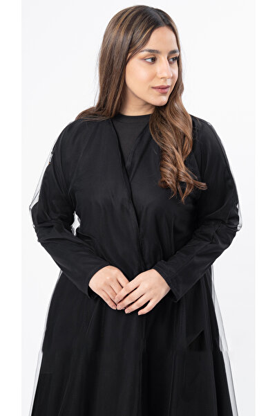 outline Black tulle chiffon abaya with a charming design