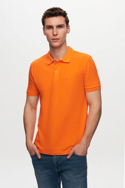 D'S Damat Тениска с бродирана поло яка Ds Damat Regular Fit Orange, 100% памучен материал, дълготрайна, без накъдряне