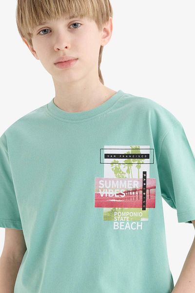 DeFacto Boy's Crew Neck Printed Short Sleeve T-Shirt E0094A825Sm