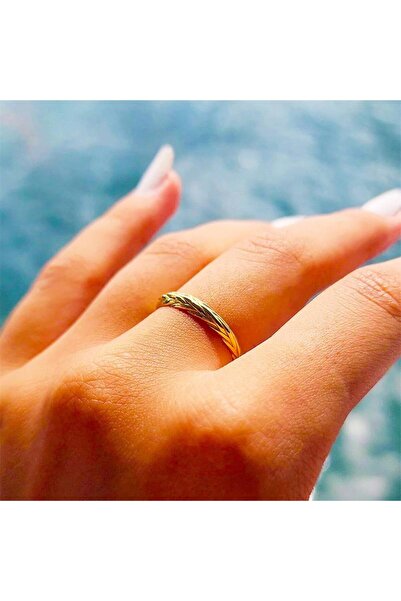 FasekGold Alyans Altın Yüzük - 14 Ayar Altın Örgü Taşsız Minimal Evlilik Alya...