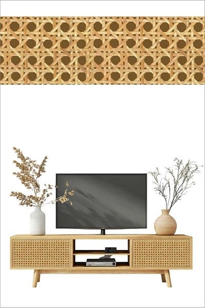 Bigaimaj Wicker Rattan Patterned Self-Adhesive Lamination Cabinet, Dresser, Nightstand Covering Foil
