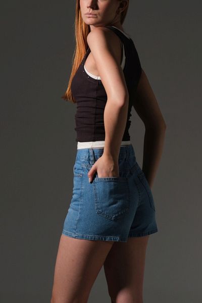 Maule Women's Mini Jean Shorts, High Waist, Zipper, 5 Pockets 100% Cotton Denim Jeans @Potenza