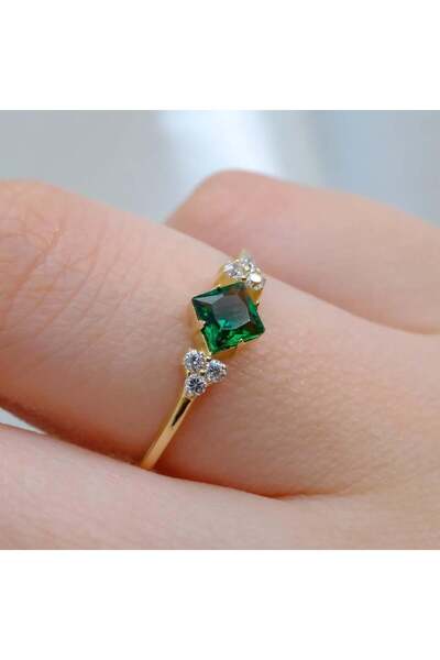 FasekGold Evlilik Teklifi Yüzük - 14 Ayar Altın 0.40 Karat Prenses Kesim Zümr...