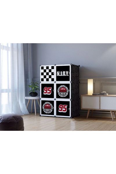 OEM Dulap Modular Copii - 8 Rafturi, Negru, Durabil si Rezistent