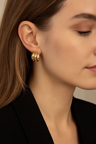 AXXION %100 Çelik Üretimli Paslanmaz Kararmaz Suya Dayanıklı Küpe Gold