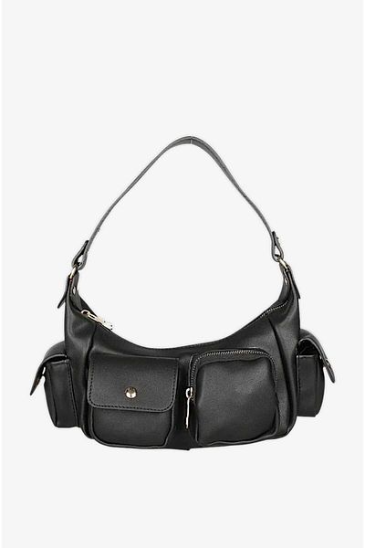 roseberry Black Multi-Pocket Lined Faux Leather Women's Shoulder Bag - R1009