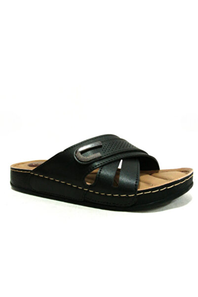 Benittokids Γυναικείες παντόφλες Apella Black Buckle Cross Band Anatomical Comfort