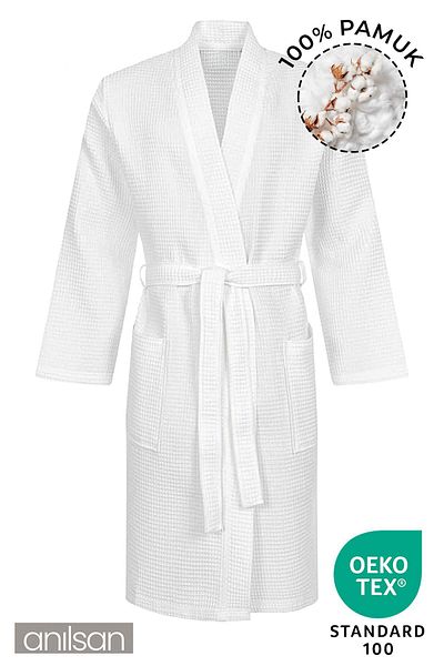 Anılsan Halat de baie 100% bumbac piqué - halat de baie pentru hotel Kimono Spa, utilizare zilnică ideală