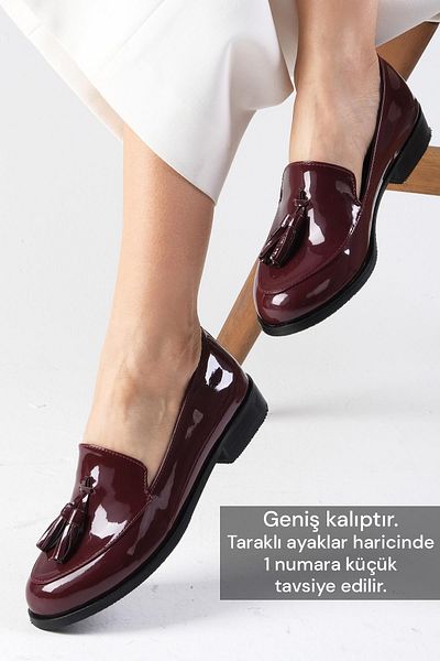 Mio Gusto Iris Burgundy Color Patent Leather Women's Oxford Daily Flat Shoes