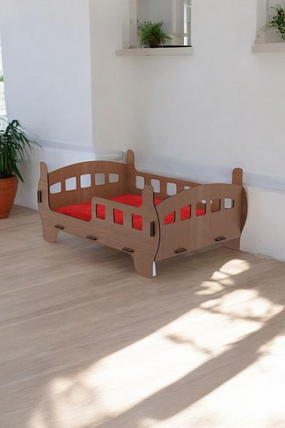 Evene Walnut Colored Large Cat Bed - Wooden Durable Crib Bed Frame Model