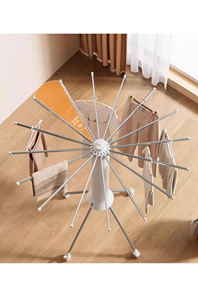 raf Κάθετο στεγνωτήριο ρούχων - Πτυσσόμενο 16 ράβδοι, 24 κλιπ, μεταλλικό, 125cm, περιστροφή 360 μοιρών, σε οποιονδήποτε χώρο