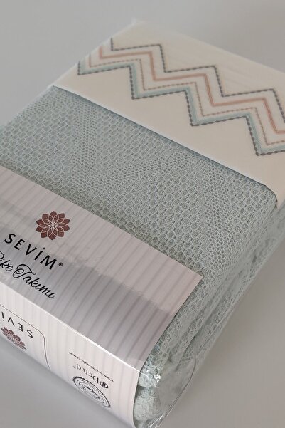 Sevim Комплект от жакардов пике с ресни и вафлена материя - Пике с медена пита - Делфина - Мента