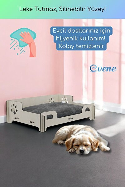 Evene Büyük Kedi Yatağı Dekoratif Ahşap Dayanıklı Açık Meşe Renk Pati Model