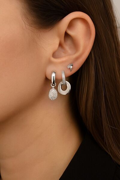 AXXION %100 Çelik Paslanmaz Kararmaz Suya Dayanıklı Üçlü Küpe