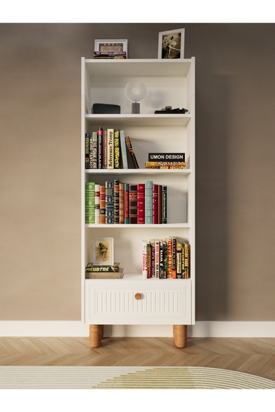 umondesign Bohem 5 Raflı Kapaklı Kitaplık MDF Dekoratif Kapak