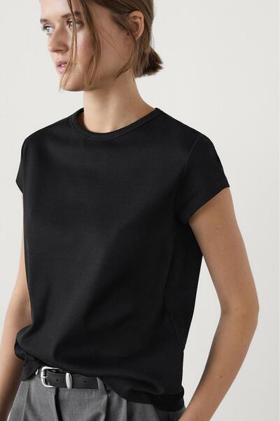 Massimo Dutti %100 merserize pamuklu kısa kollu t-shirt