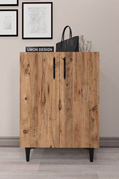 umondesign 4 Raflı 2 Kapaklı Ayakkabılık Çok Amaçlı Dolap Dekoratif Ayaklı Çam