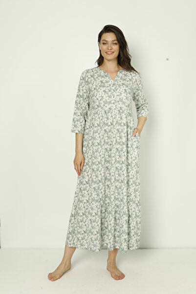 ROMEO LİFE Kadın Pamuklu Kumaş Desenli Uzun Elbise 7715