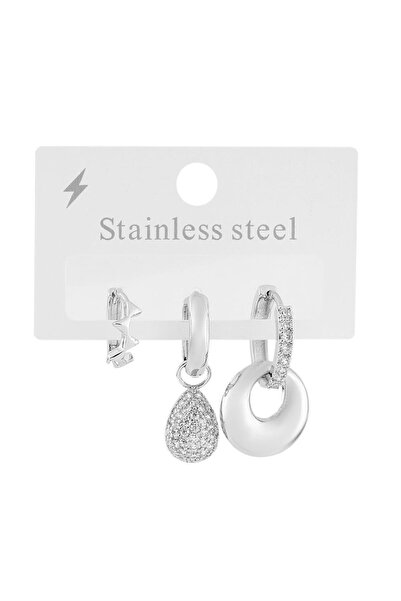 AXXION %100 Çelik Paslanmaz Kararmaz Suya Dayanıklı Üçlü Küpe