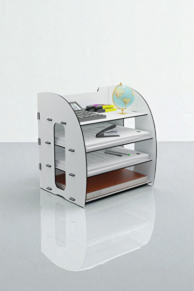 Evene Dosya Düzenleyici Masa Üstü Organizer Ahşap Evrak Rafı Beyaz Renk Model 6